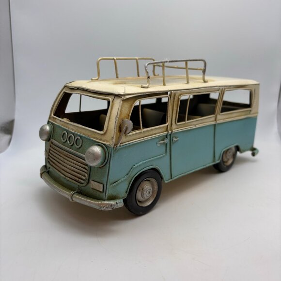 Vintage Old Fashioned Retro Beach Travel Van Metal Model Blue/White - Picture 2 of 16